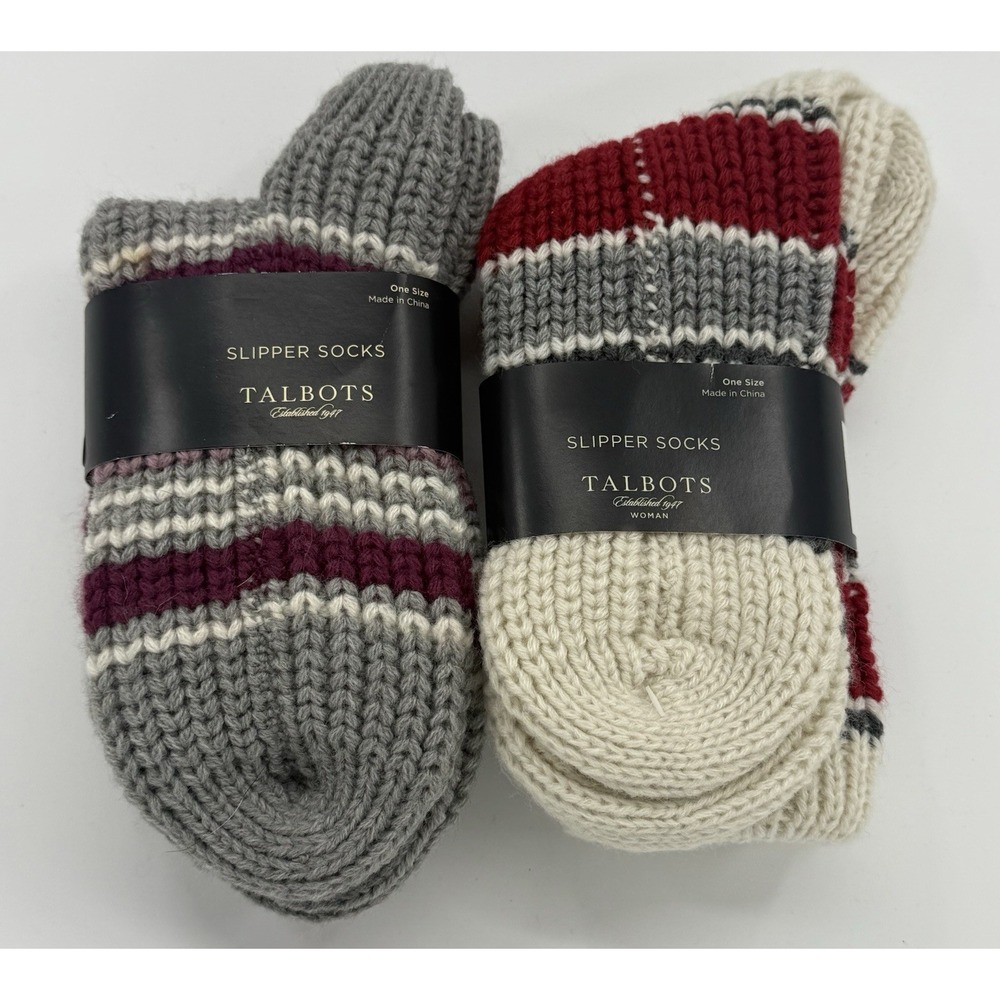 Talbots Slipper Socks Woman One Size Cozy Knit Striped NWT